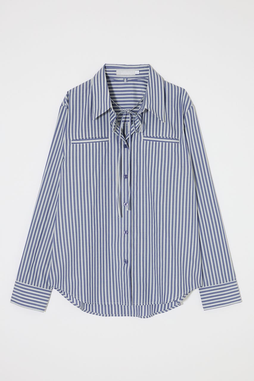 BOW DETAIL STRIPE シャツ BLU FREE
