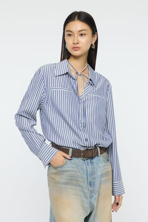 【SS先行アイテム】BOW DETAIL STRIPE シャツ