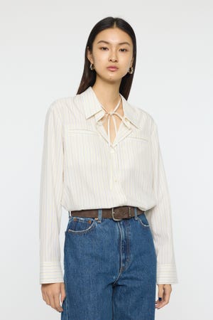 【SS先行アイテム】BOW DETAIL STRIPE シャツ