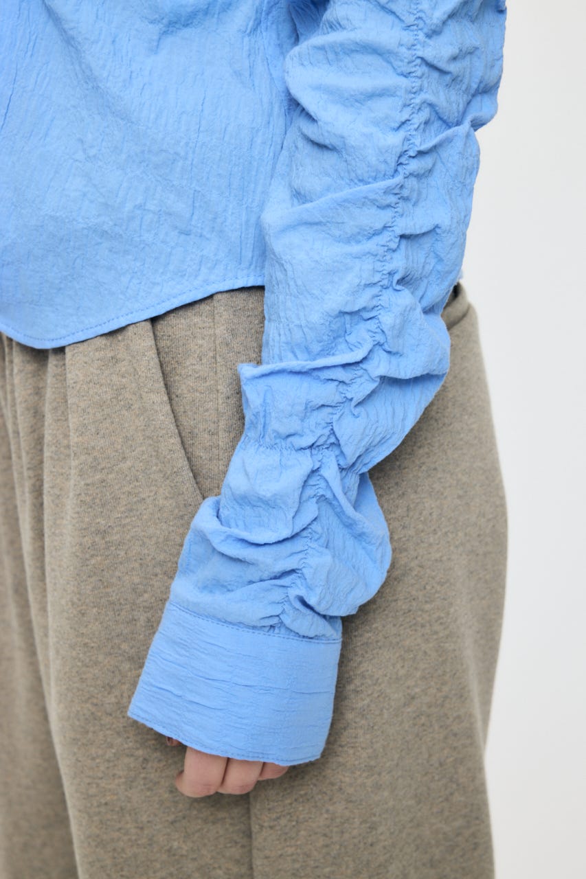 【SS先行アイテム】BUTTON UP SHIRRING シャツ BLU FREE