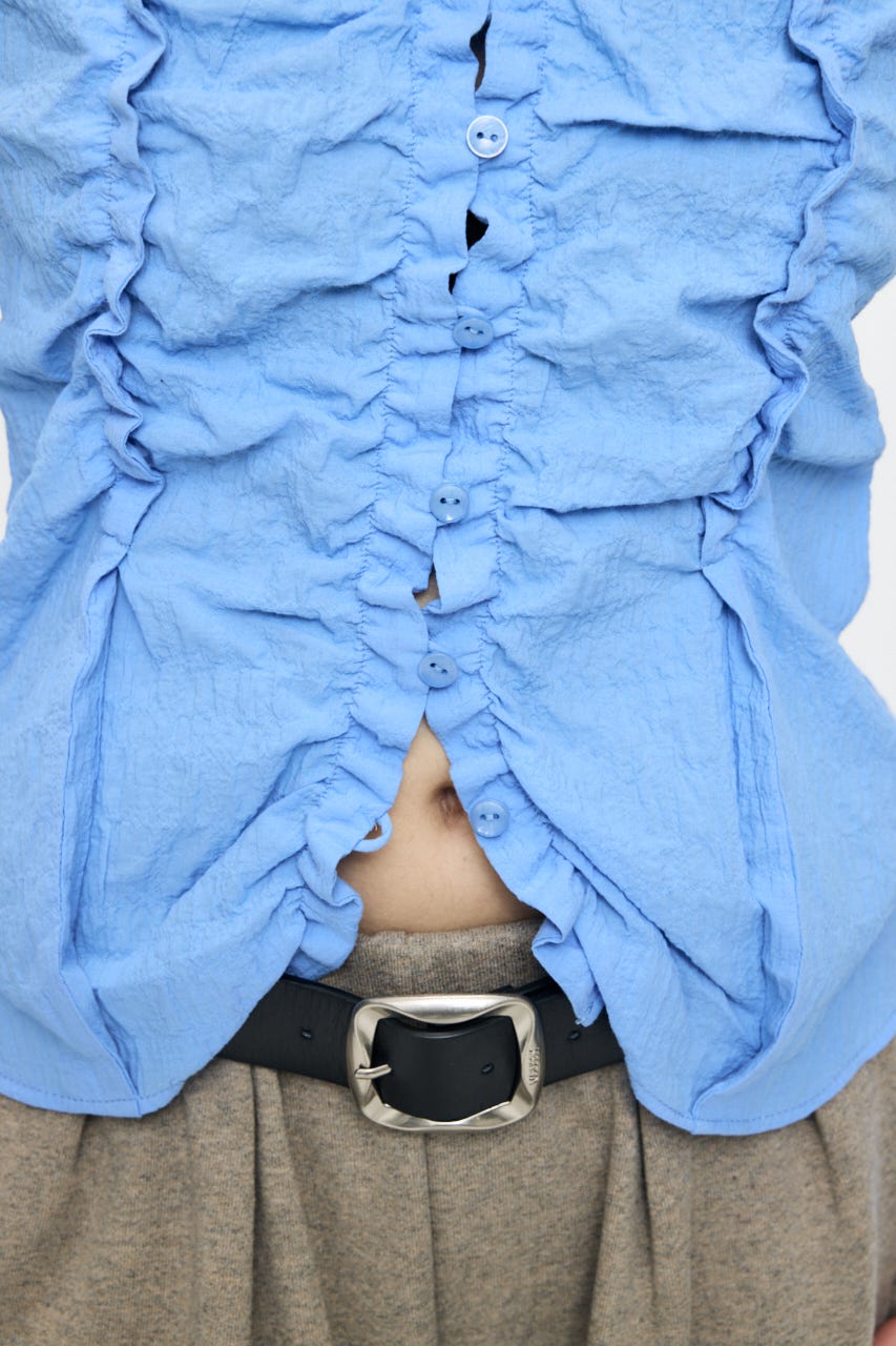 【SS先行アイテム】BUTTON UP SHIRRING シャツ BLU FREE