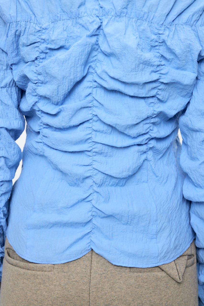 【SS先行アイテム】BUTTON UP SHIRRING シャツ BLU FREE