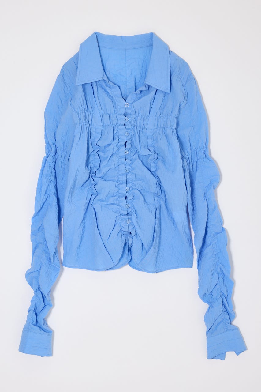 【SS先行アイテム】BUTTON UP SHIRRING シャツ BLU FREE