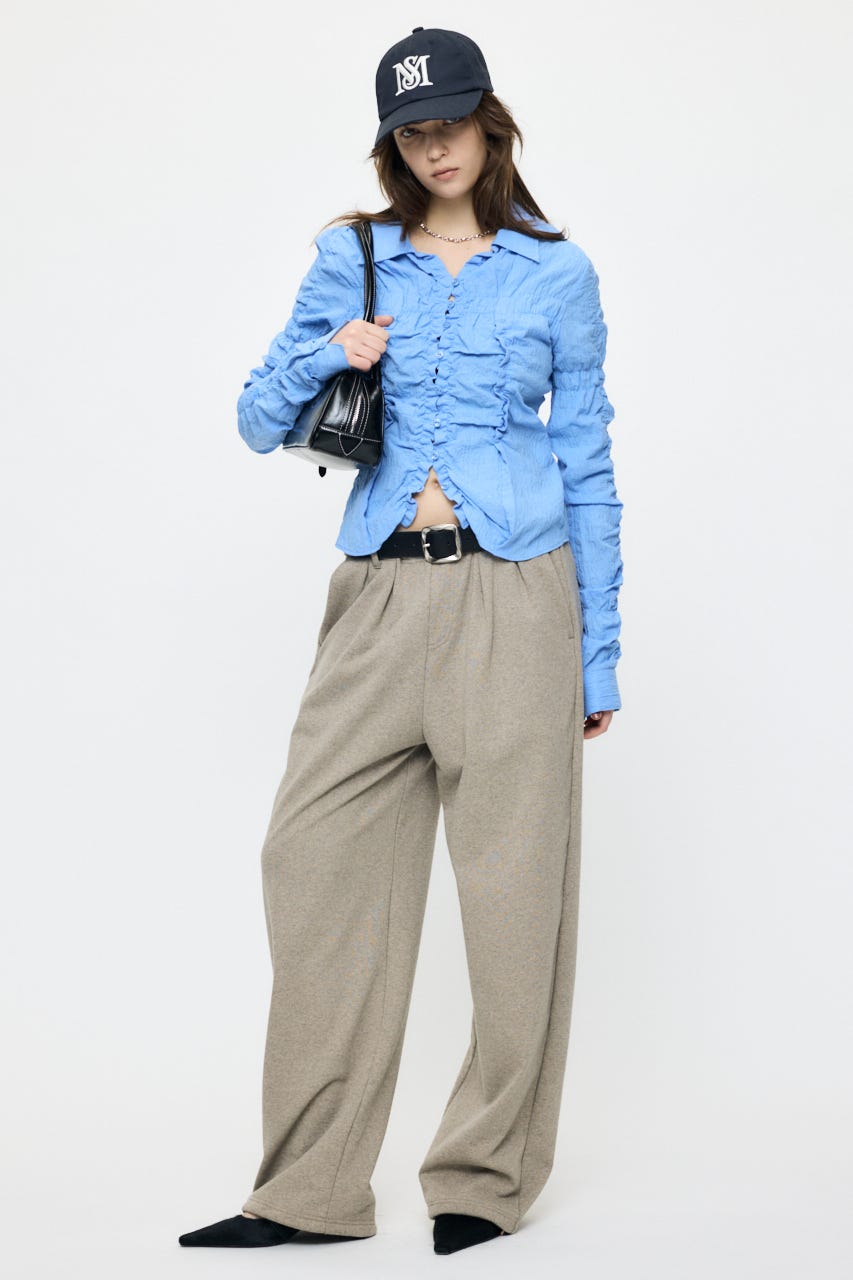 【SS先行アイテム】BUTTON UP SHIRRING シャツ BLU FREE