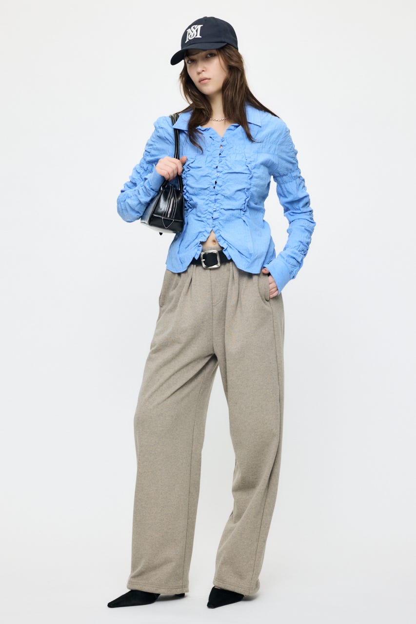 【SS先行アイテム】BUTTON UP SHIRRING シャツ BLU FREE