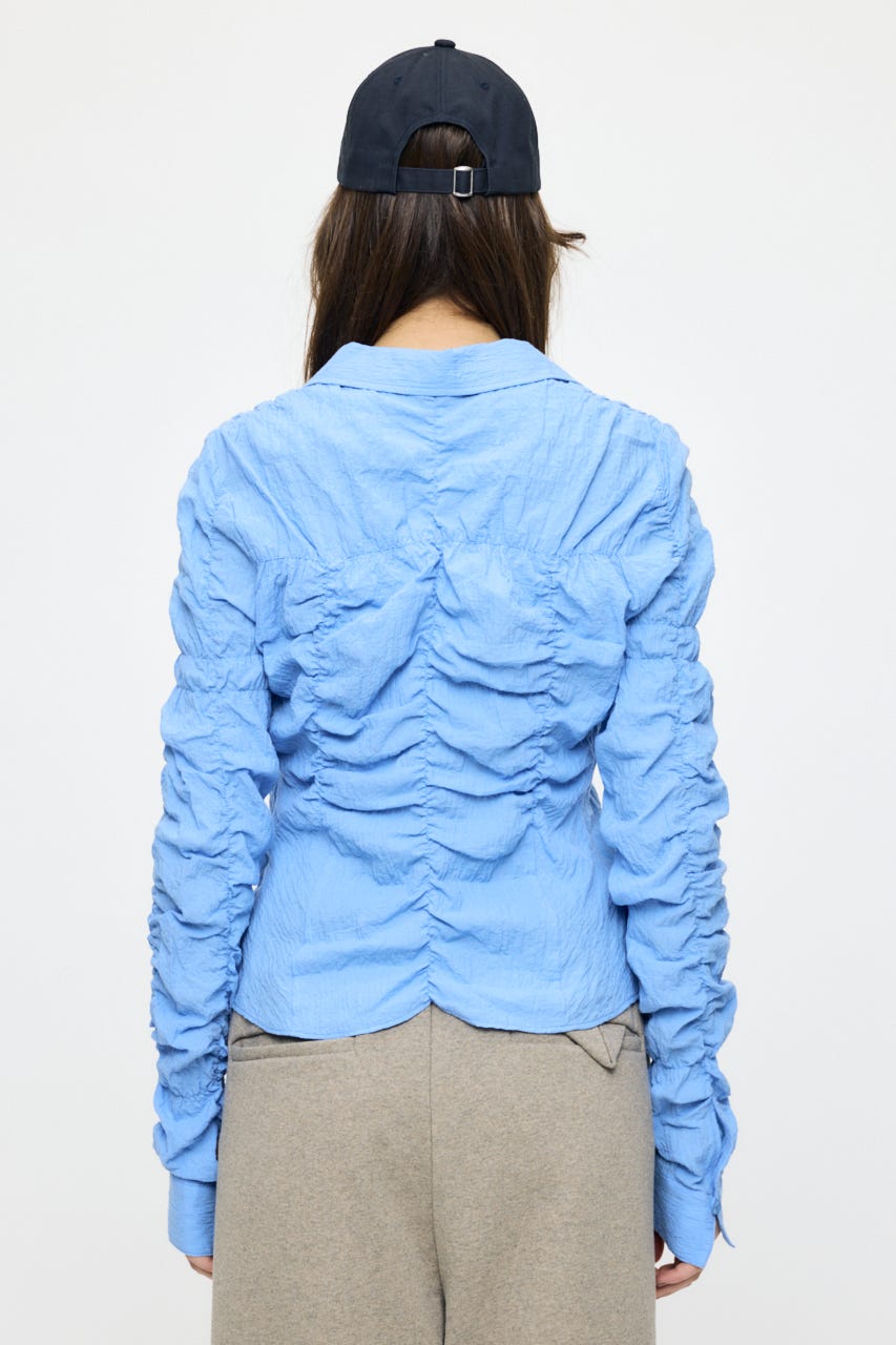 【SS先行アイテム】BUTTON UP SHIRRING シャツ BLU FREE