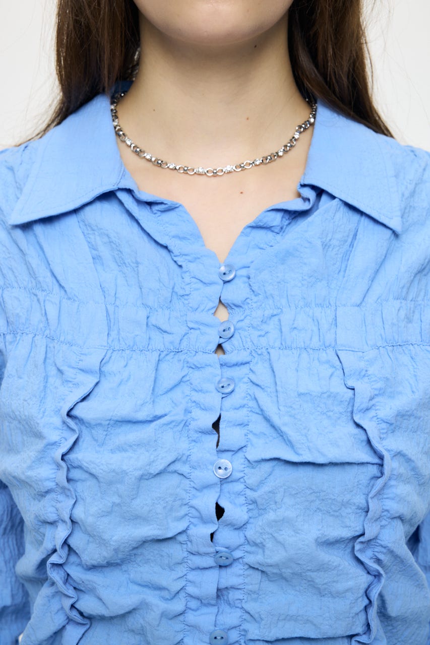 【SS先行アイテム】BUTTON UP SHIRRING シャツ BLU FREE
