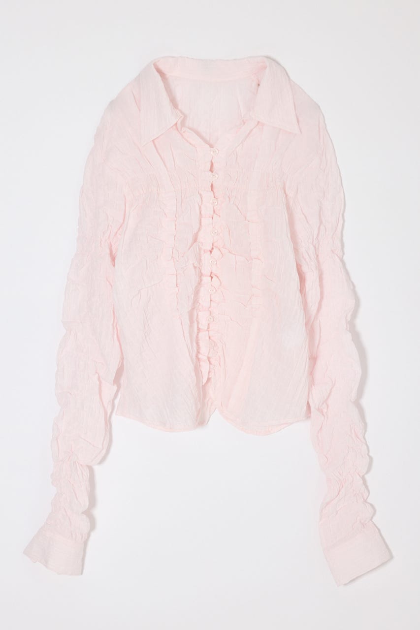 BUTTON UP SHIRRING シャツ 柄PNK FREE