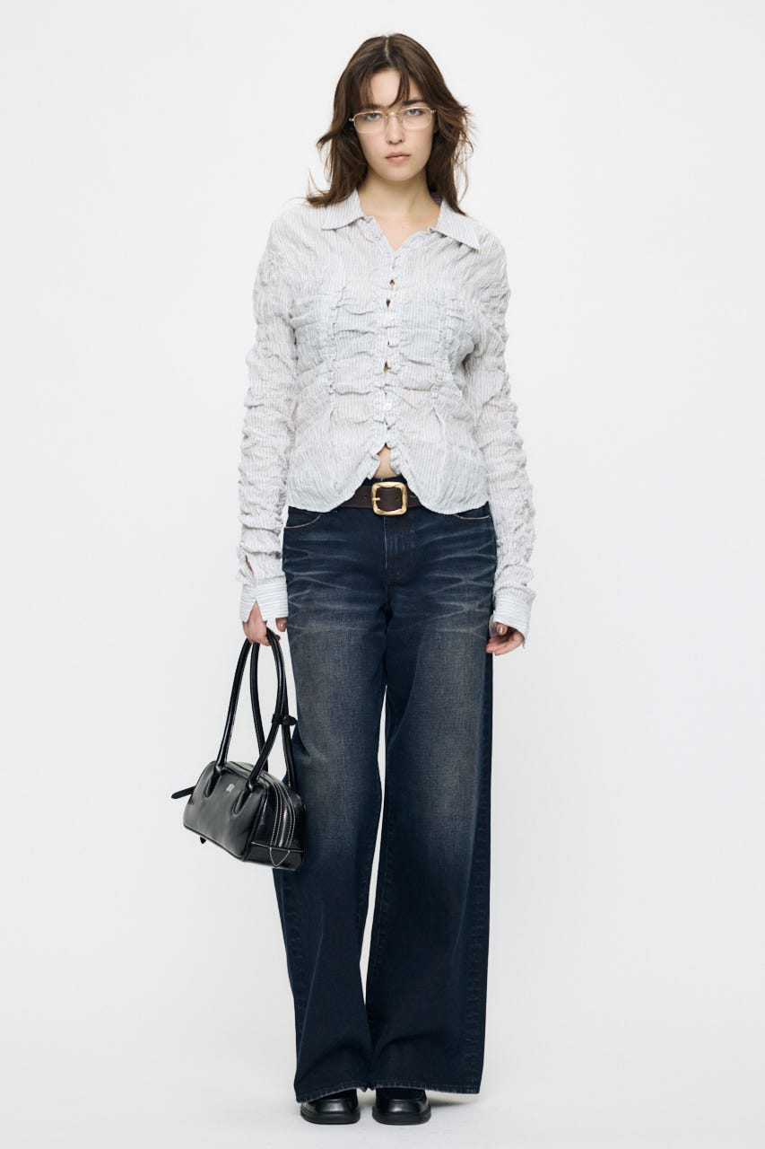 【SS先行アイテム】BUTTON UP SHIRRING シャツ 柄WHT FREE