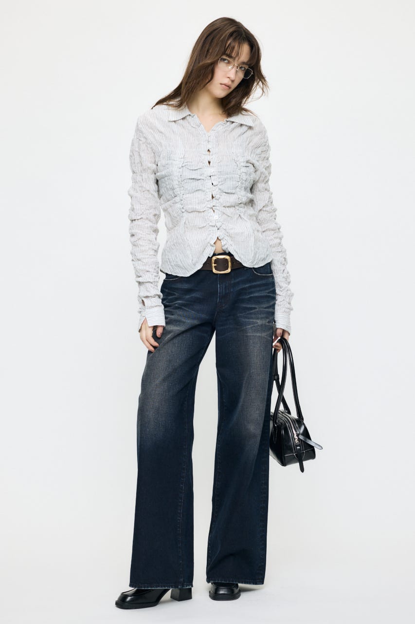 【SS先行アイテム】BUTTON UP SHIRRING シャツ 柄WHT FREE