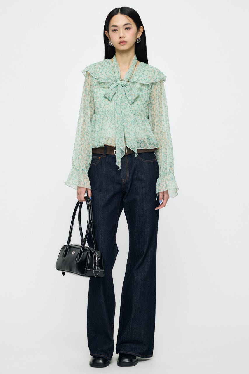 BOW TIE CHIFFON ブラウス 柄GRN FREE