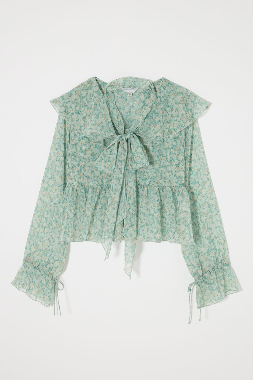 BOW TIE CHIFFON ブラウス 柄GRN FREE