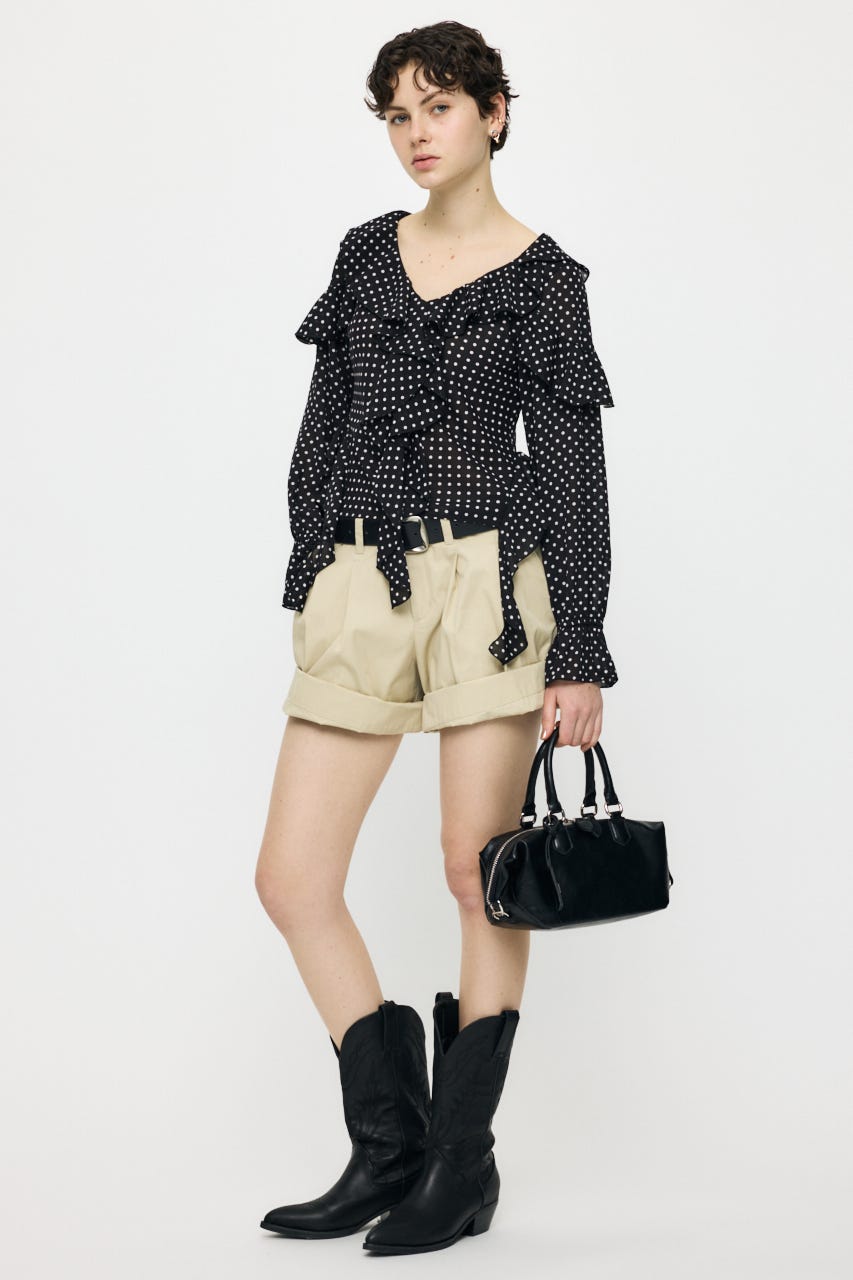 CHIFFON RUFFLE  ブラウス 柄BLK FREE