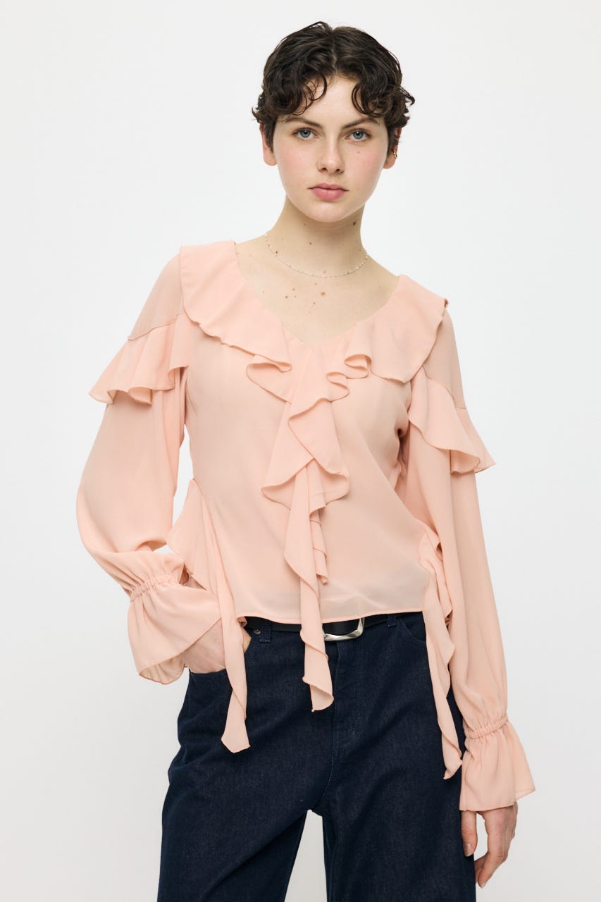 CHIFFON RUFFLE  ブラウス L/PNK FREE