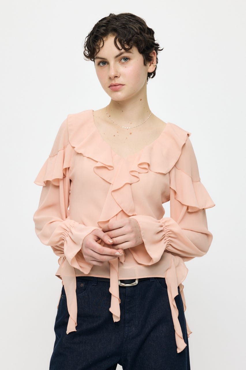 CHIFFON RUFFLE  ブラウス L/PNK FREE