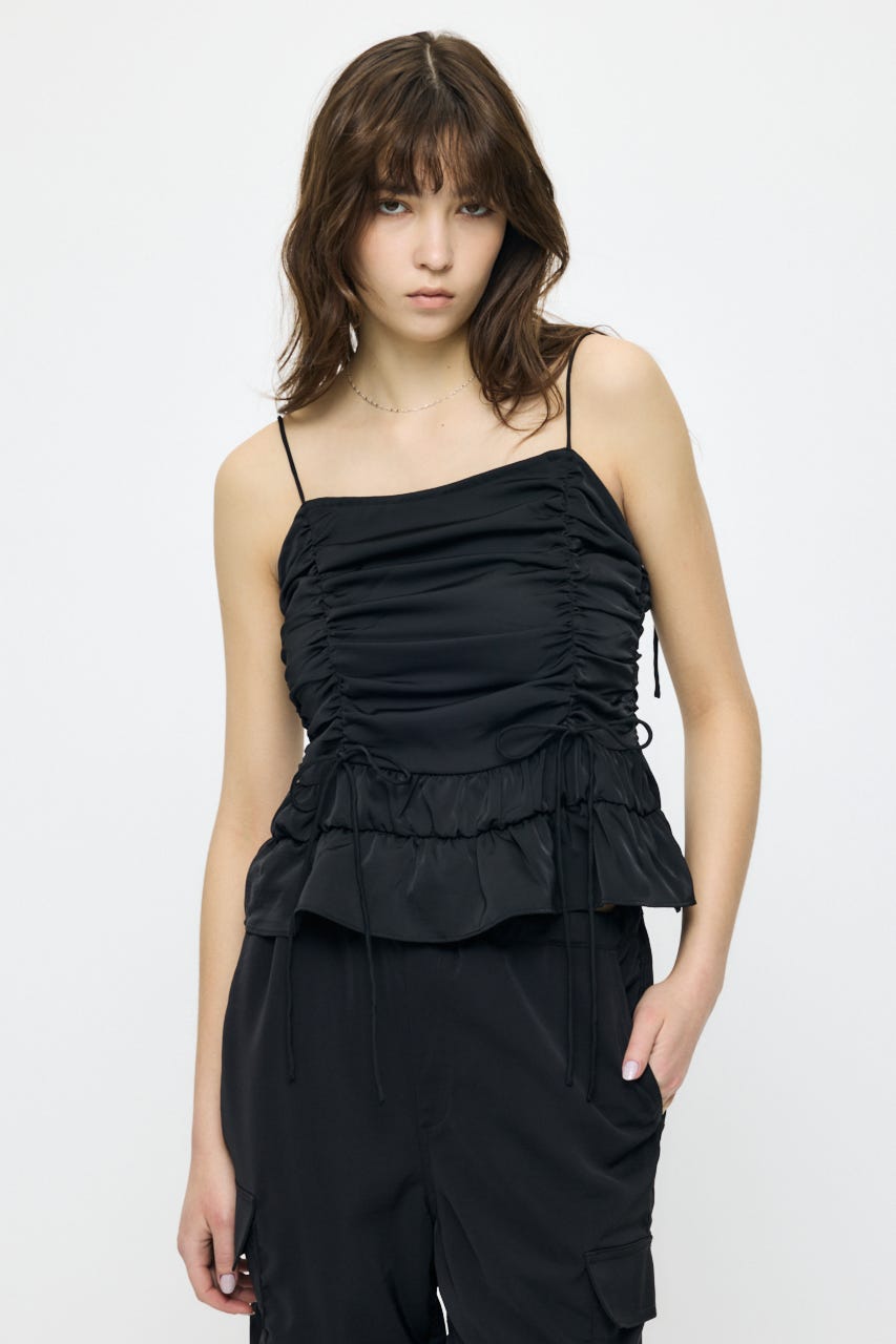 SATIN GATHER キャミ BLK FREE