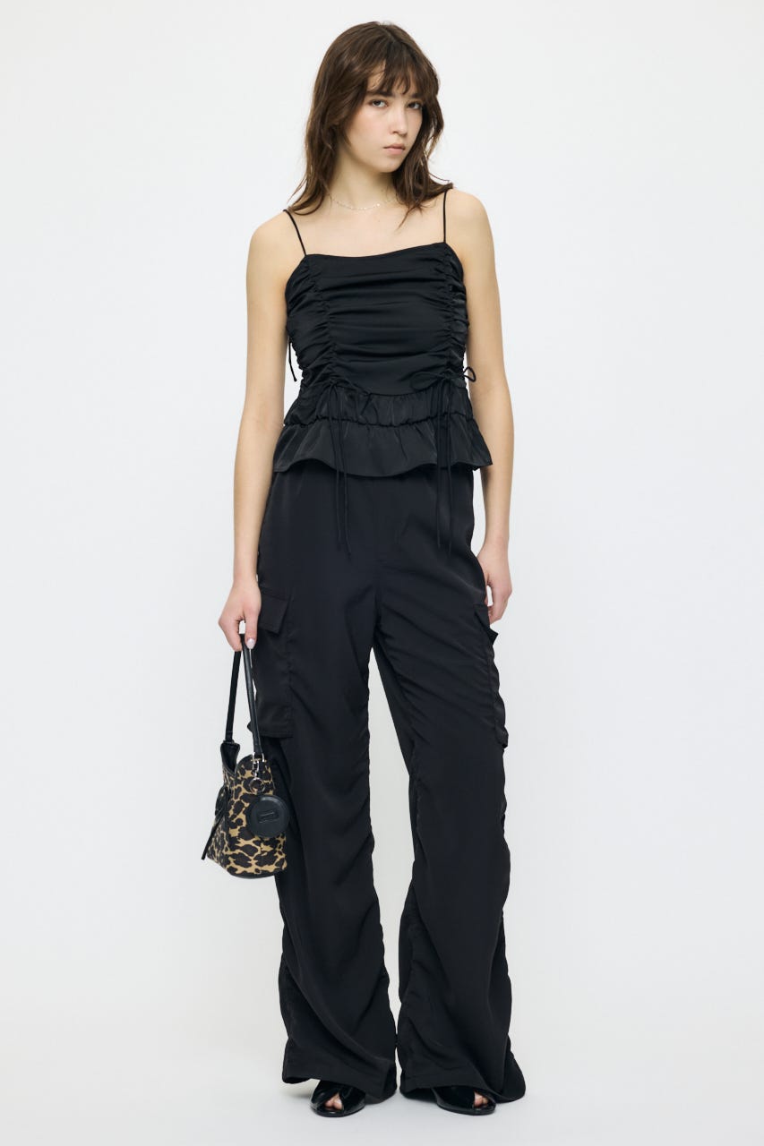 SATIN GATHER キャミ BLK FREE
