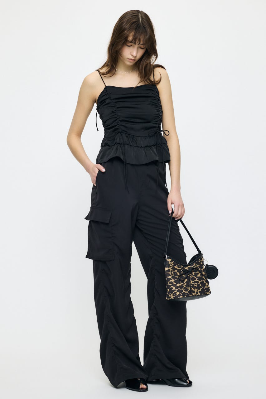 SATIN GATHER キャミ BLK FREE