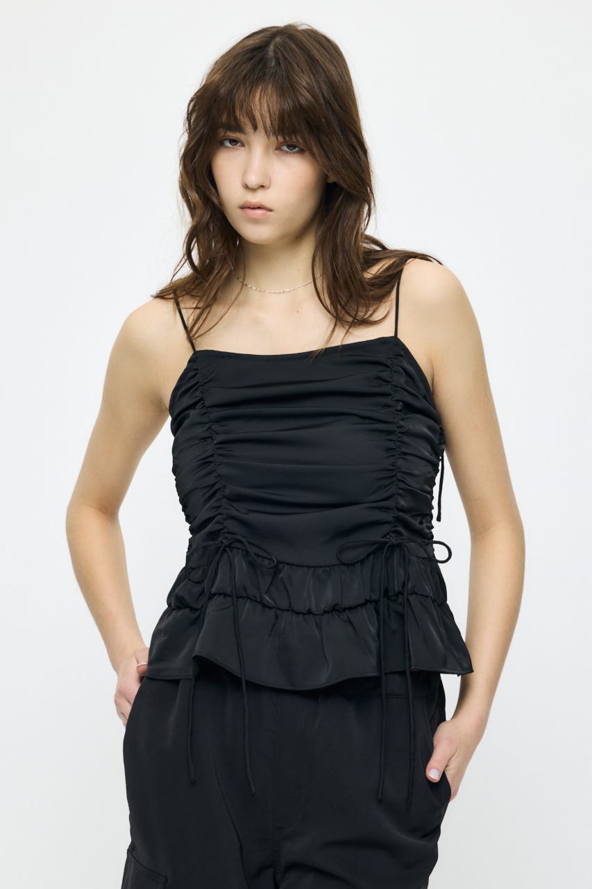 SATIN GATHER キャミ BLK FREE