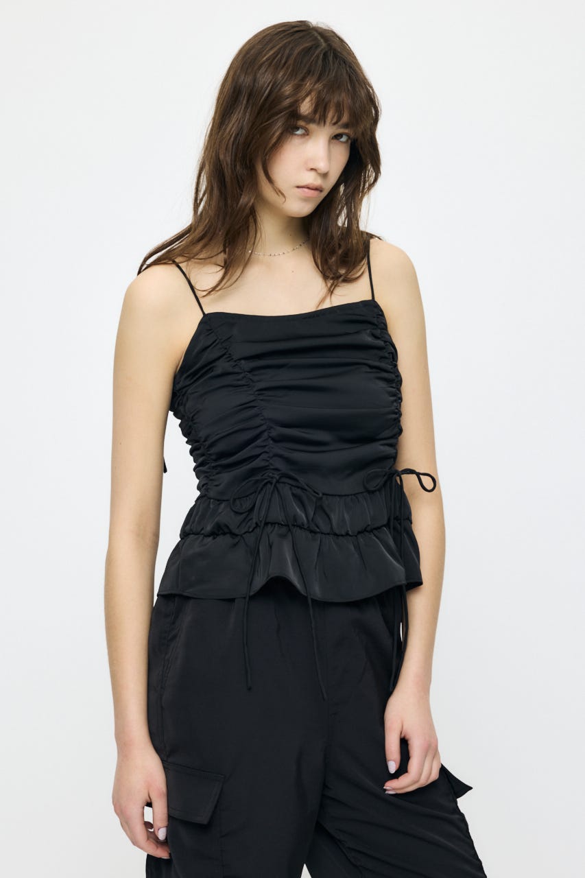 SATIN GATHER キャミ BLK FREE