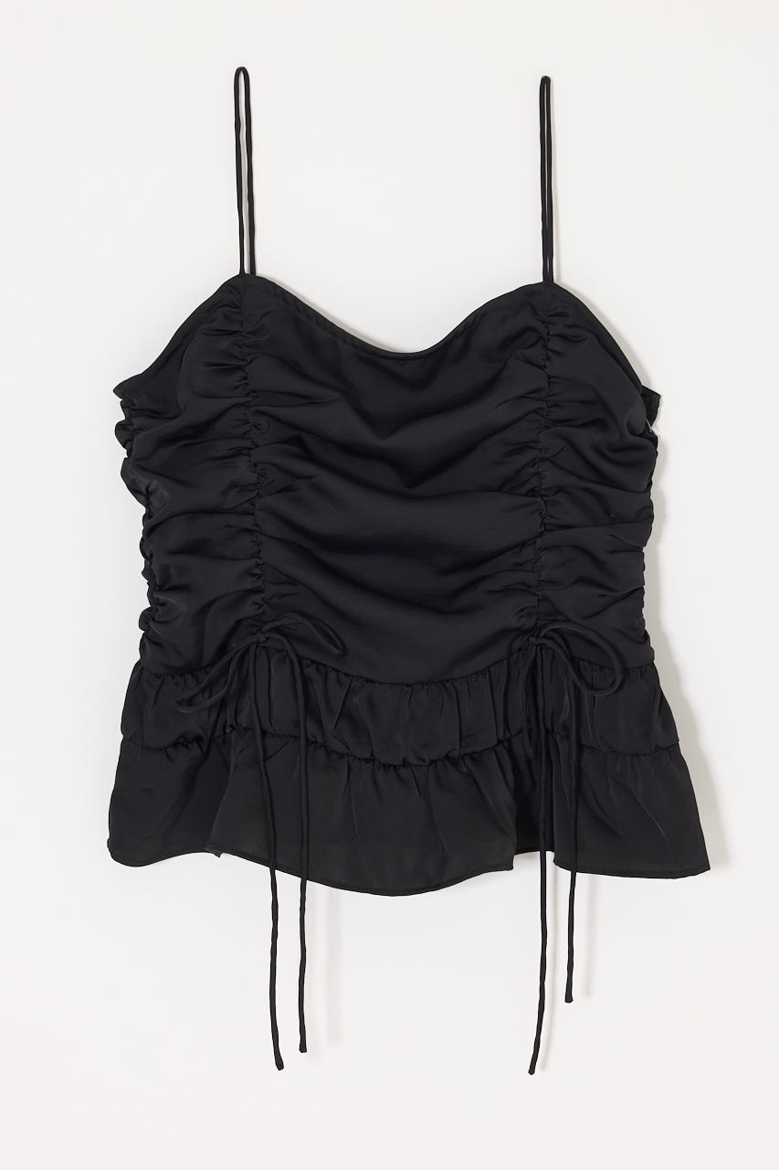 SATIN GATHER キャミ BLK FREE