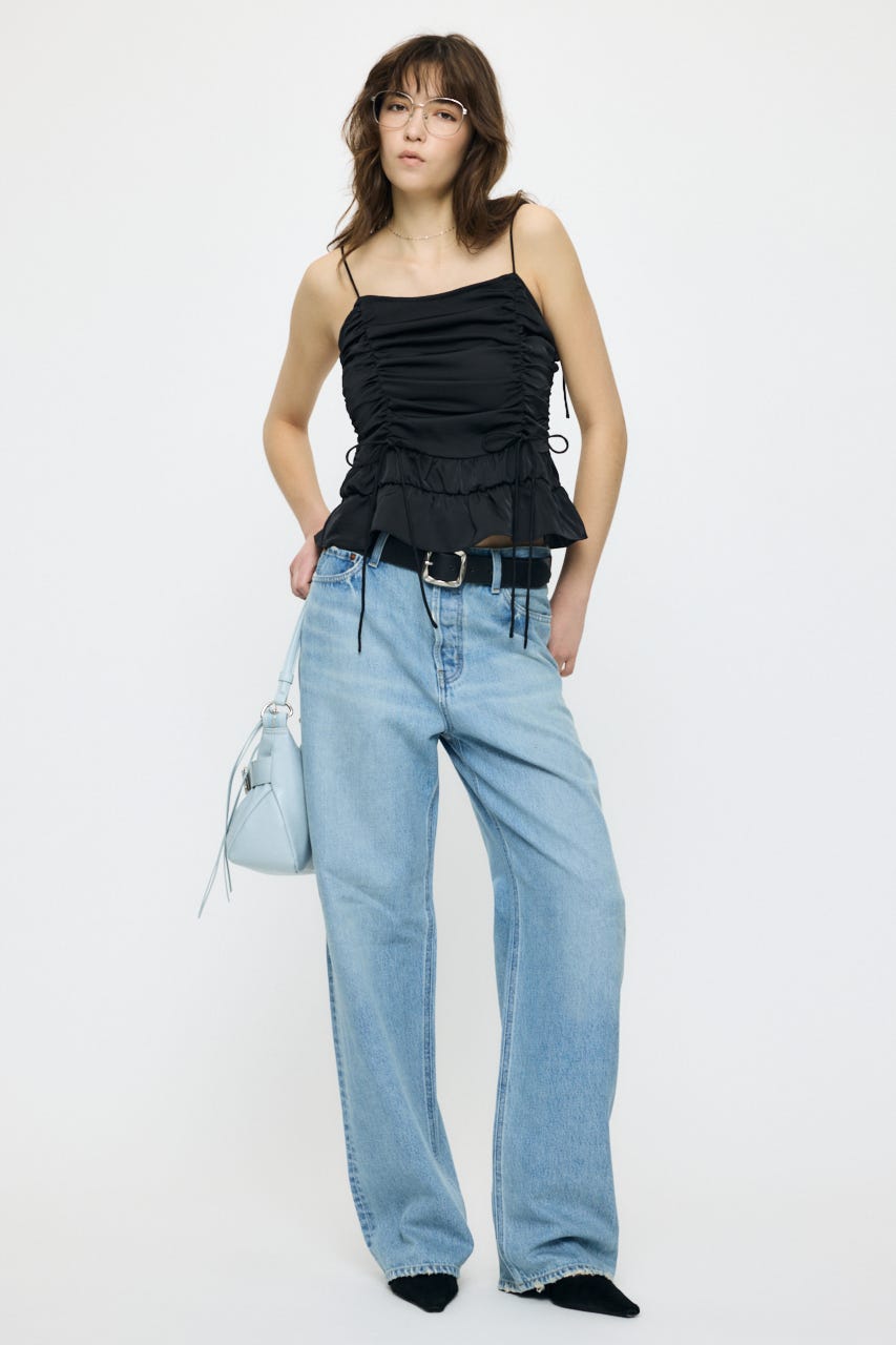 SATIN GATHER キャミ BLK FREE