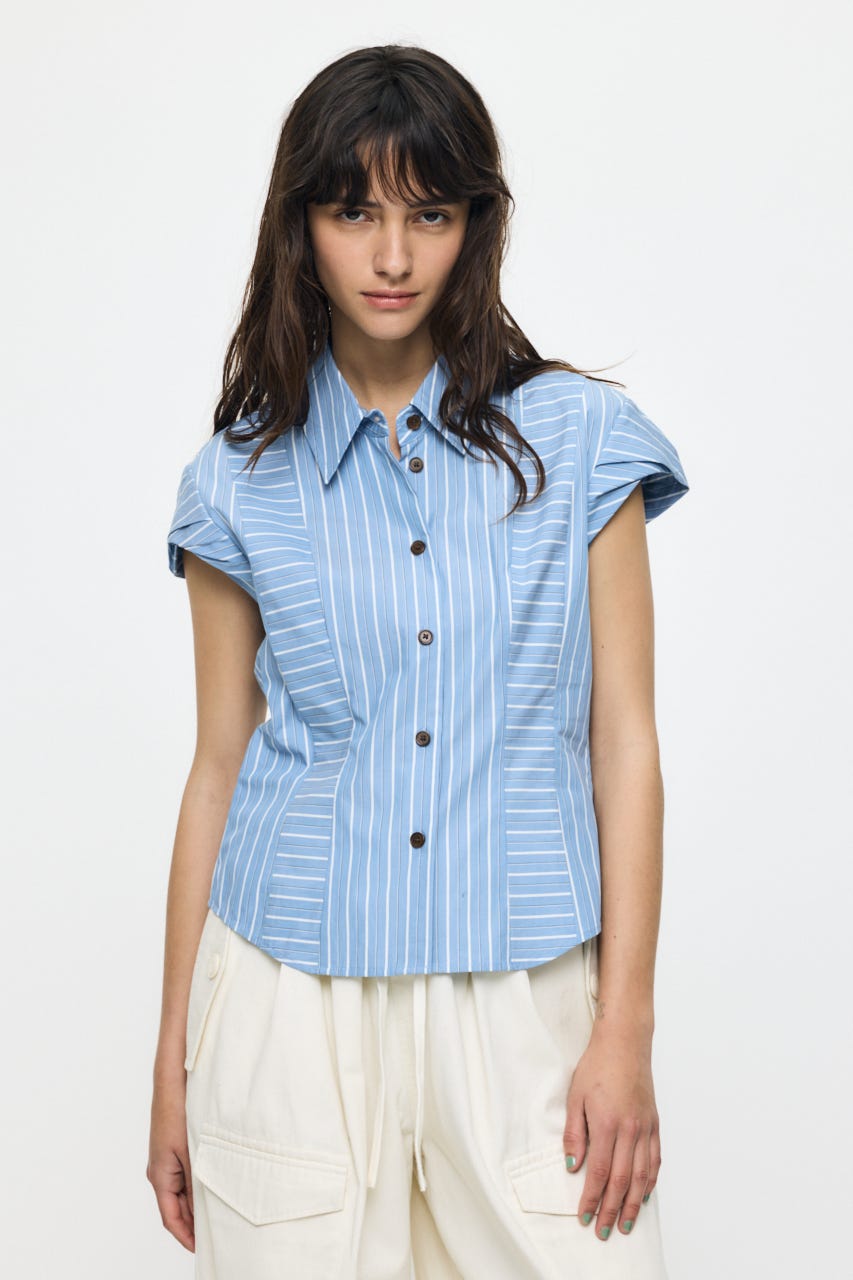 STRIPE FIT ブラウス BLU FREE