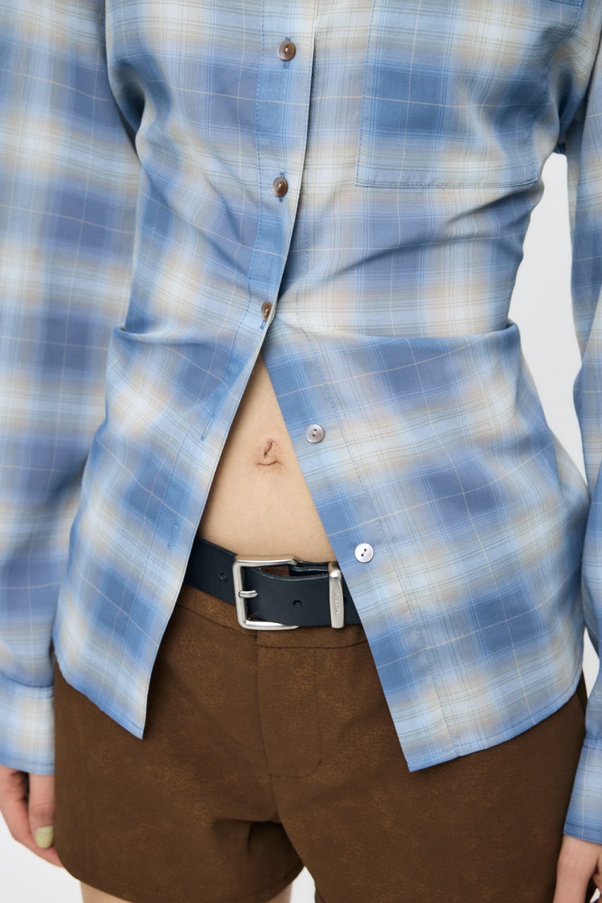 FADE CHECK SHEER OVER シャツ 柄BLU FREE