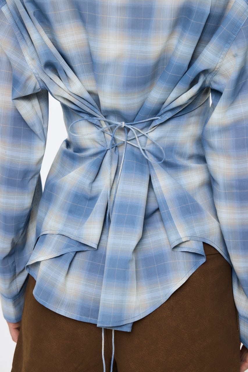 FADE CHECK SHEER OVER シャツ 柄BLU FREE