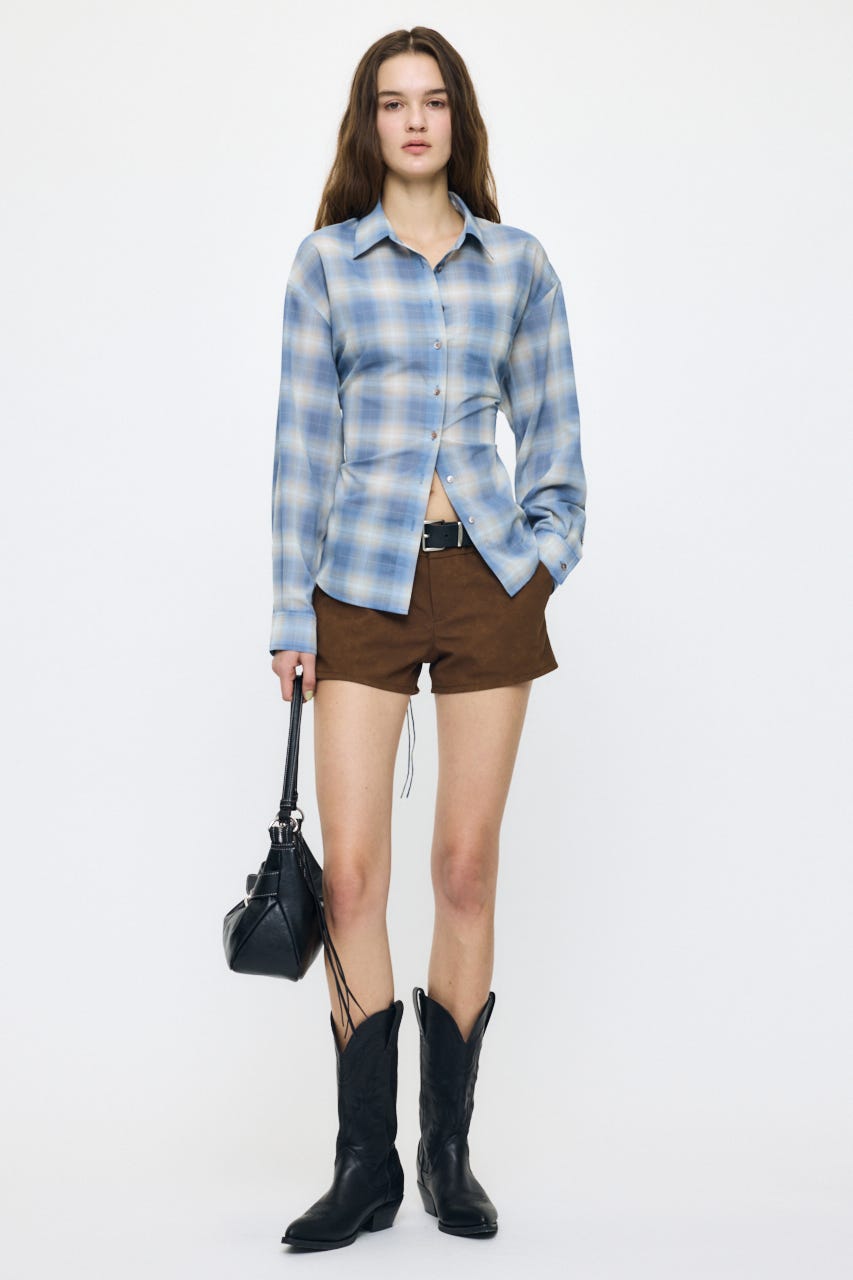 FADE CHECK SHEER OVER シャツ 柄BLU FREE