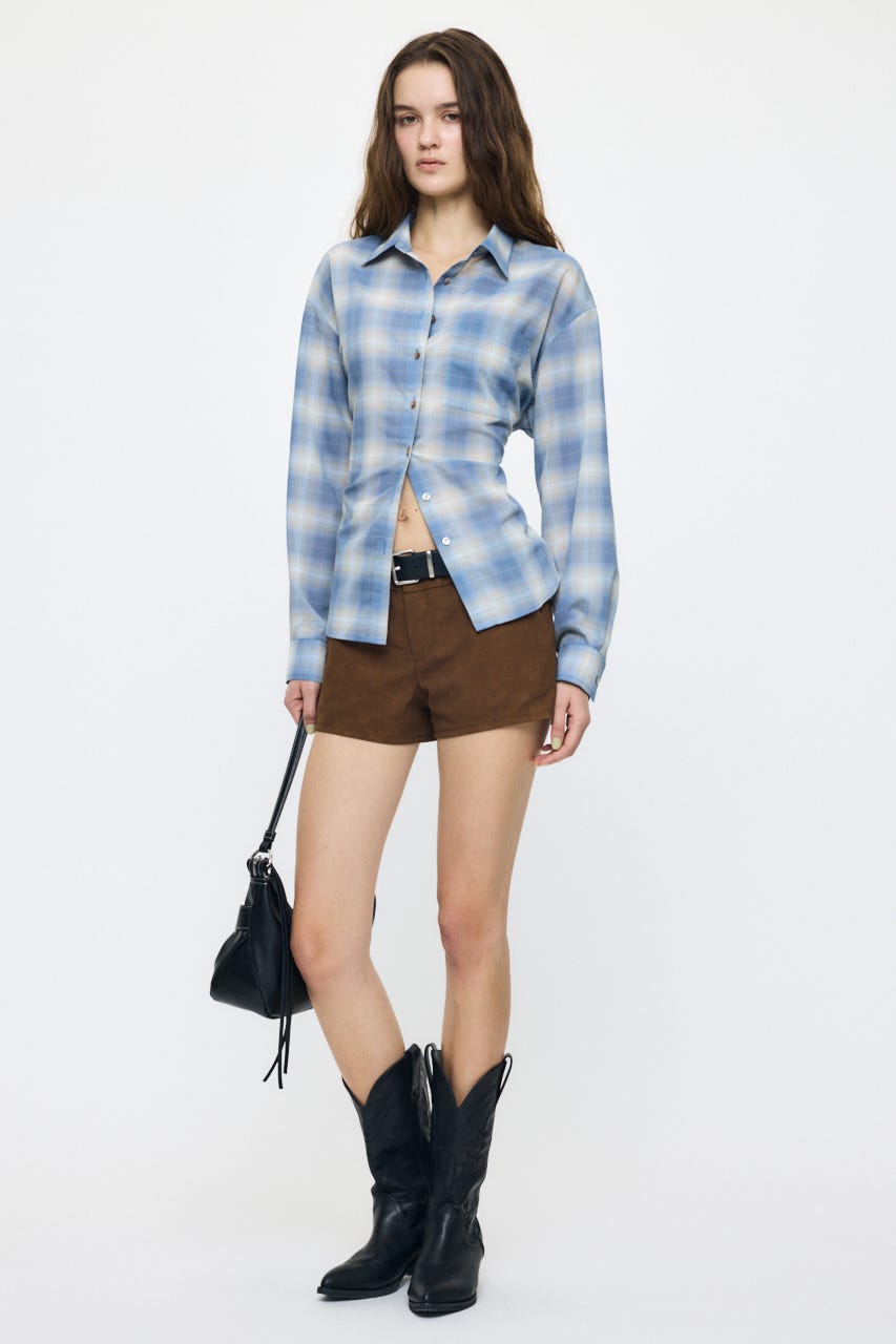 FADE CHECK SHEER OVER シャツ 柄BLU FREE