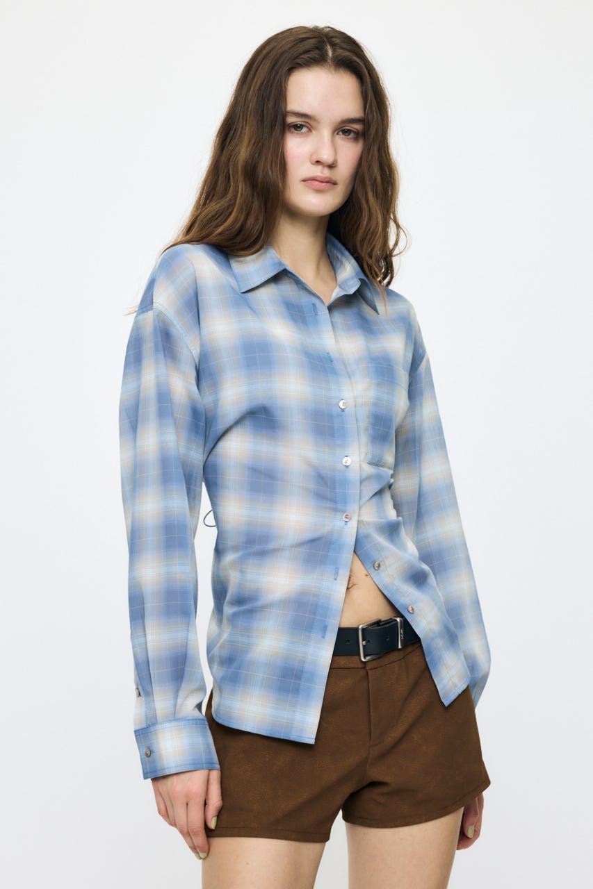 FADE CHECK SHEER OVER シャツ 柄BLU FREE