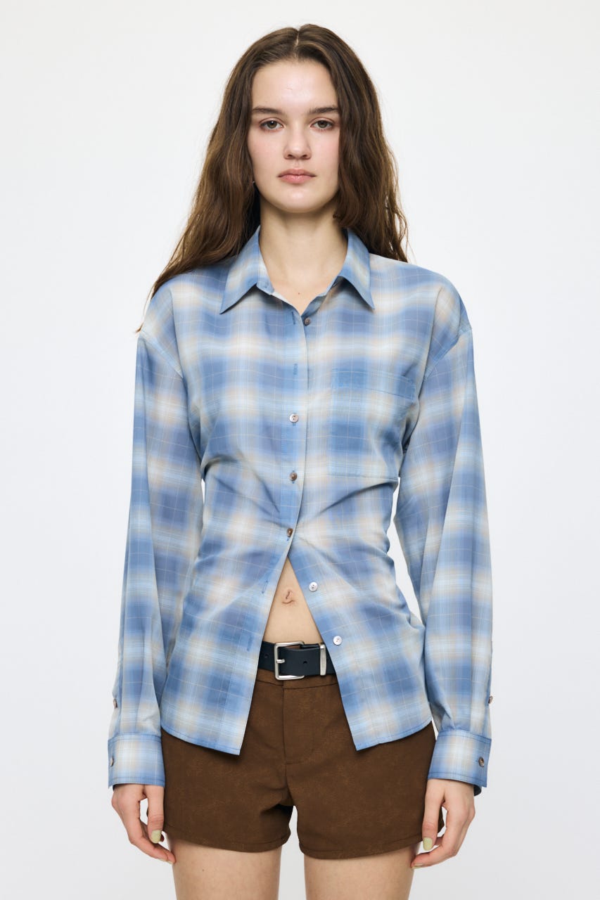 FADE CHECK SHEER OVER シャツ 柄BLU FREE