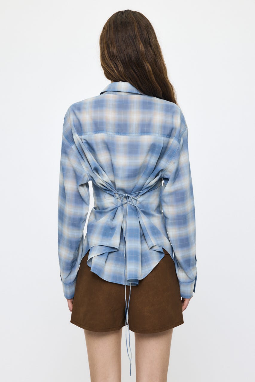 FADE CHECK SHEER OVER シャツ 柄BLU FREE