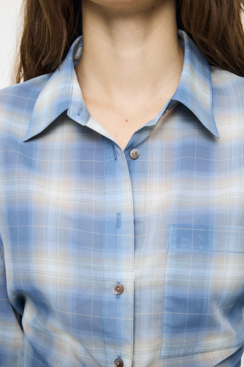 FADE CHECK SHEER OVER シャツ 柄BLU FREE