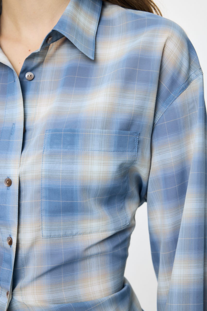 FADE CHECK SHEER OVER シャツ 柄BLU FREE