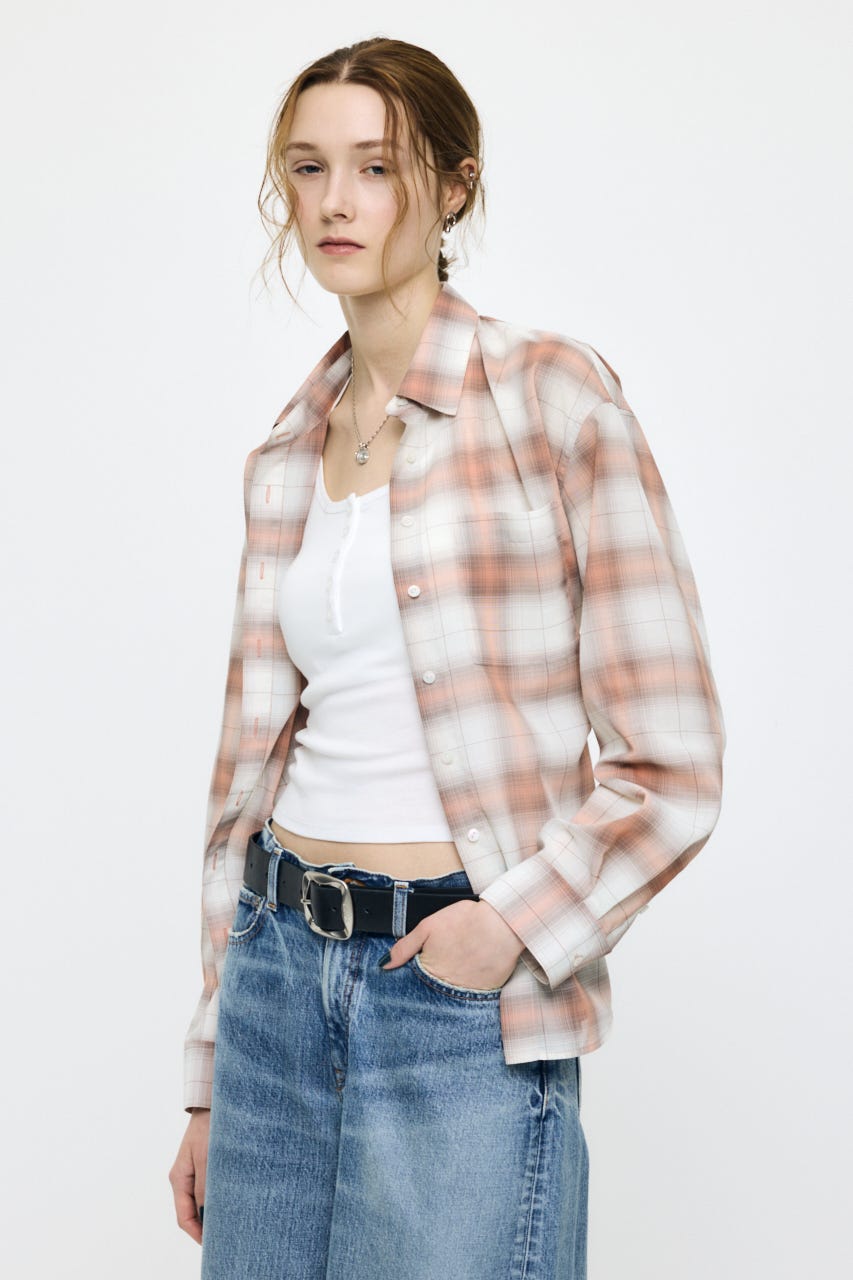 FADE CHECK SHEER OVER シャツ 柄ORG FREE