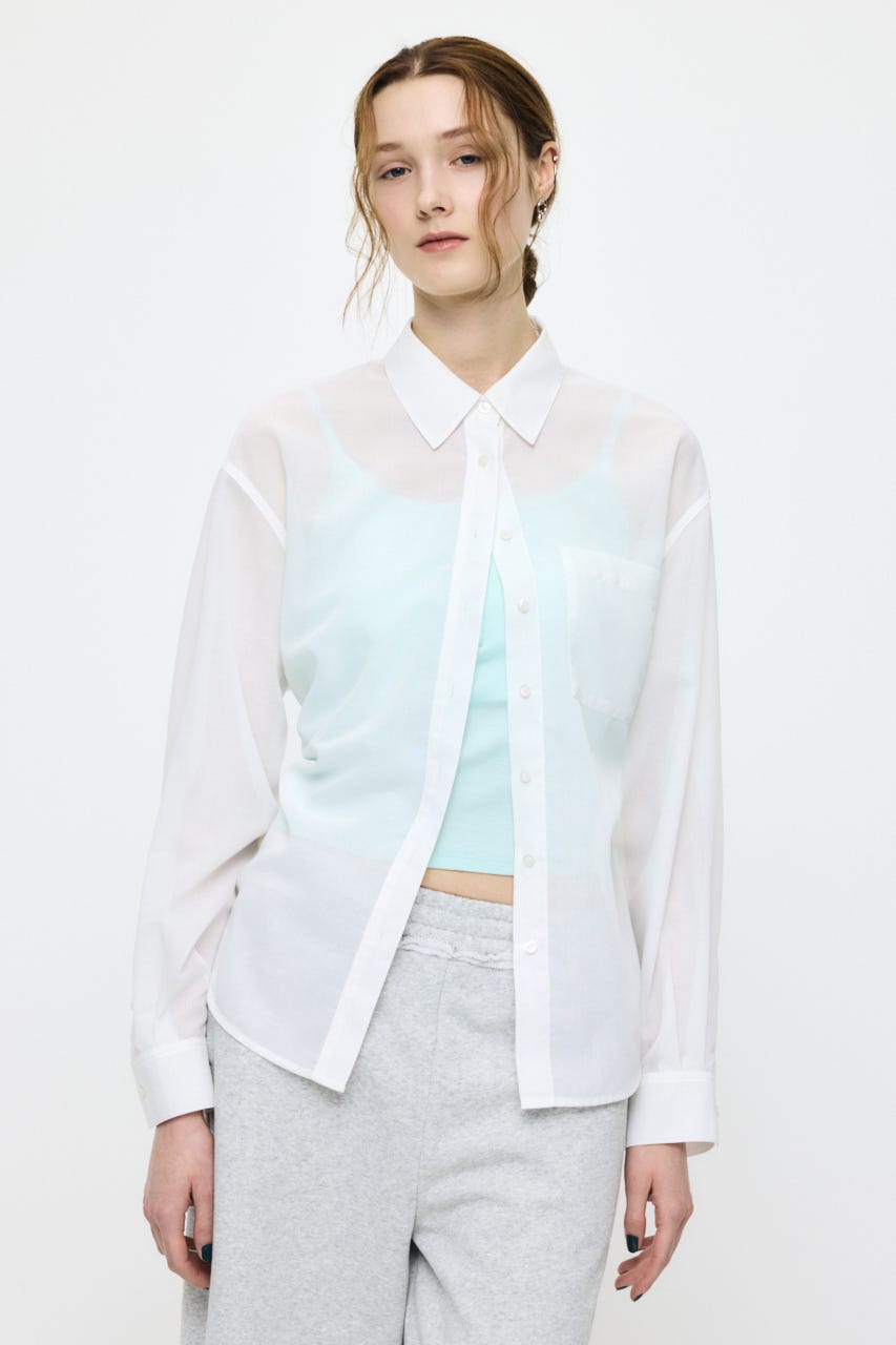FADE CHECK SHEER OVER シャツ O/WHT FREE