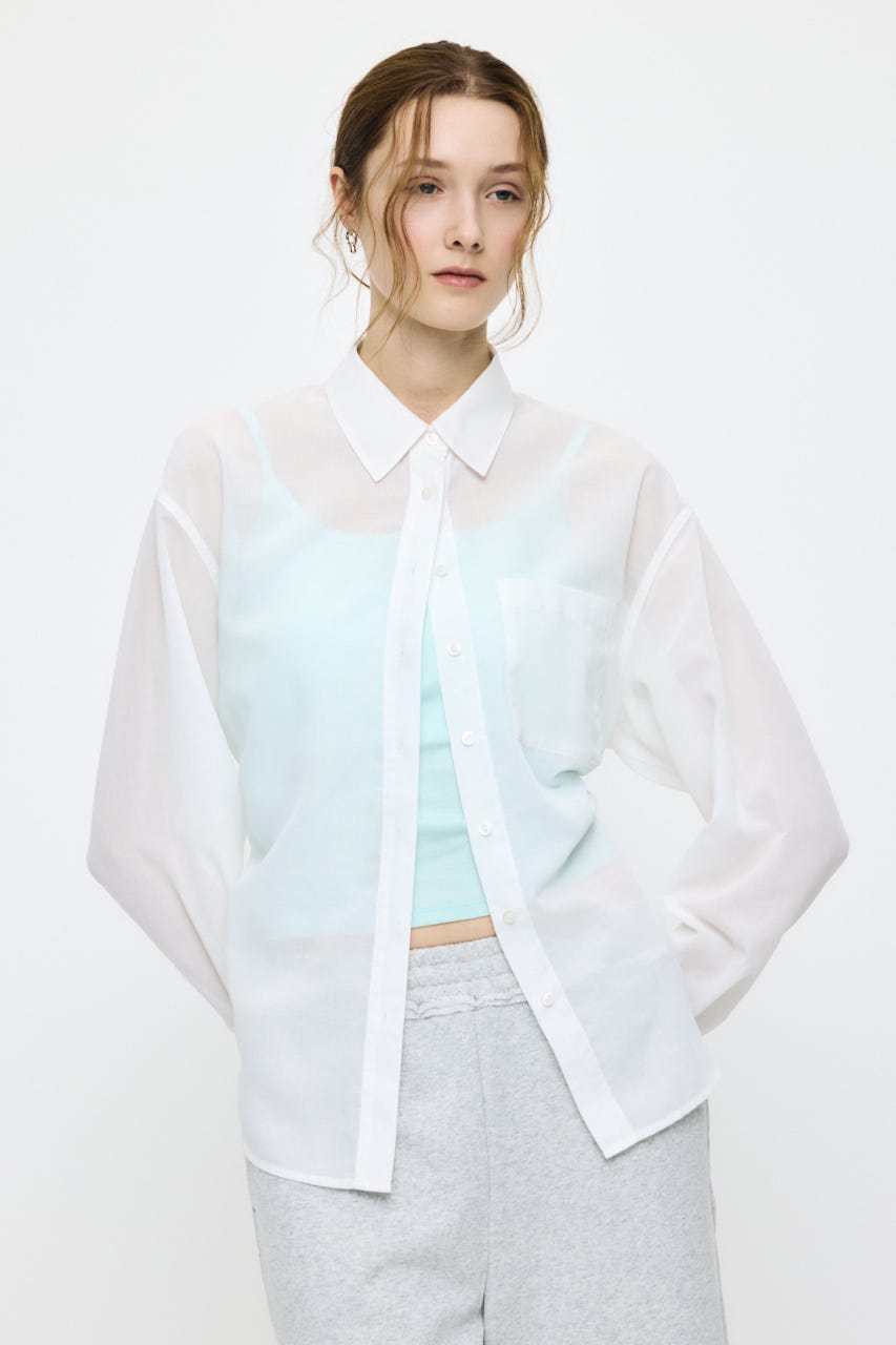 FADE CHECK SHEER OVER シャツ O/WHT FREE