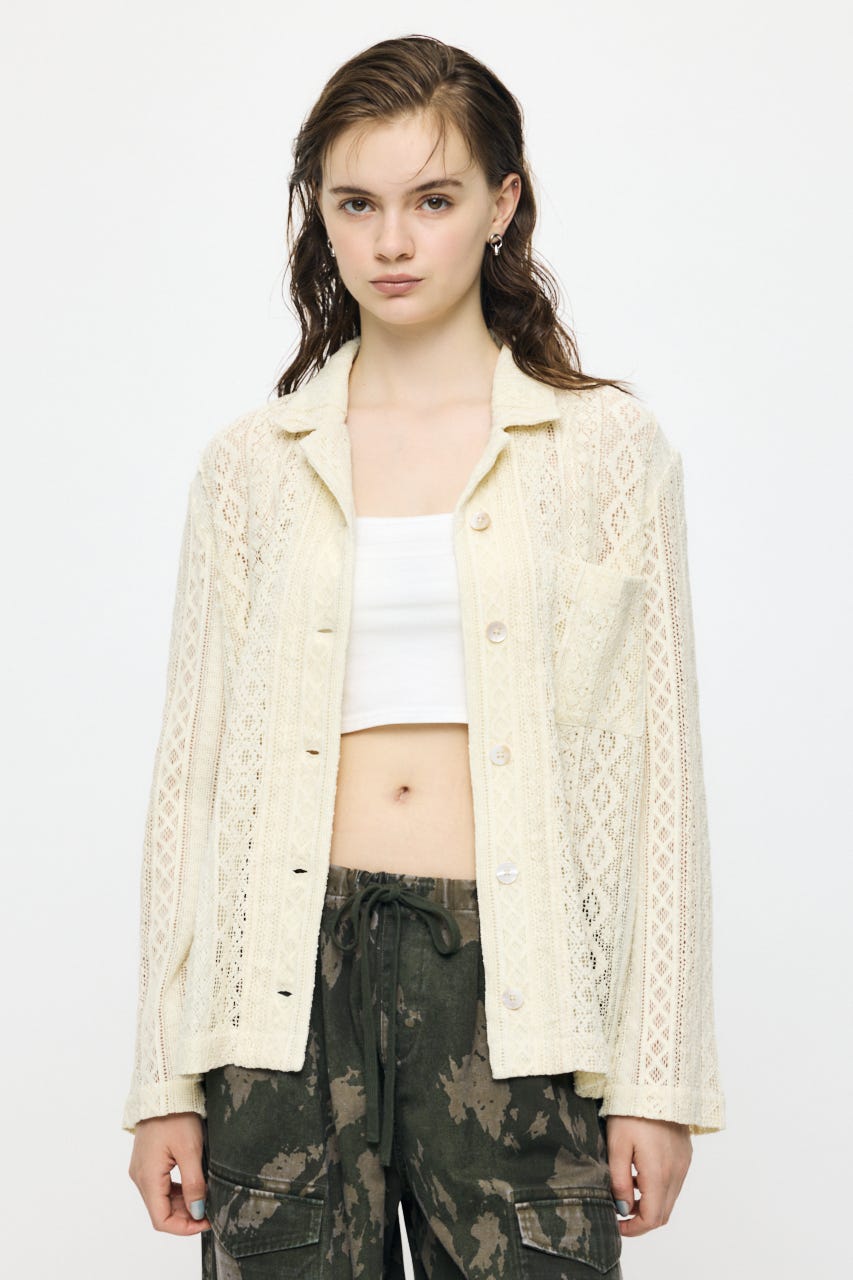 OPEN COLLAR LACE シャツ IVOY FREE
