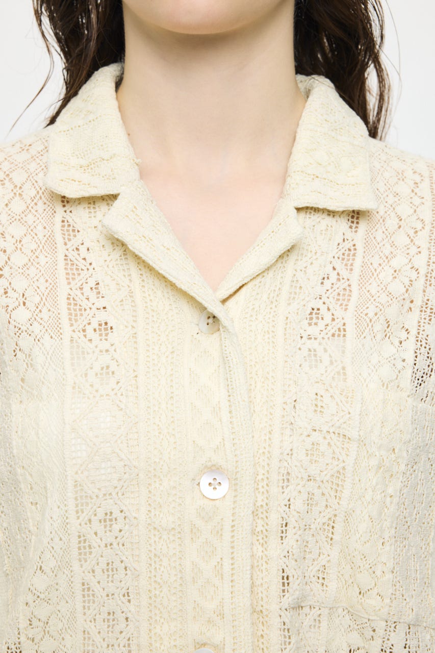 OPEN COLLAR LACE シャツ IVOY FREE