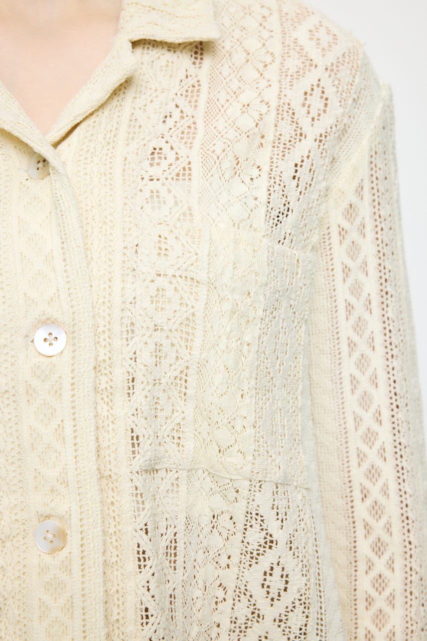 OPEN COLLAR LACE シャツ IVOY FREE
