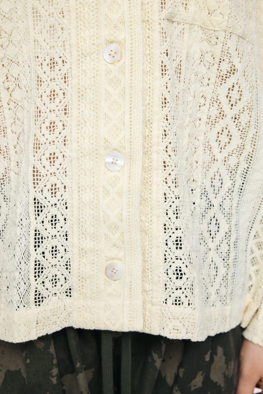 OPEN COLLAR LACE シャツ IVOY FREE