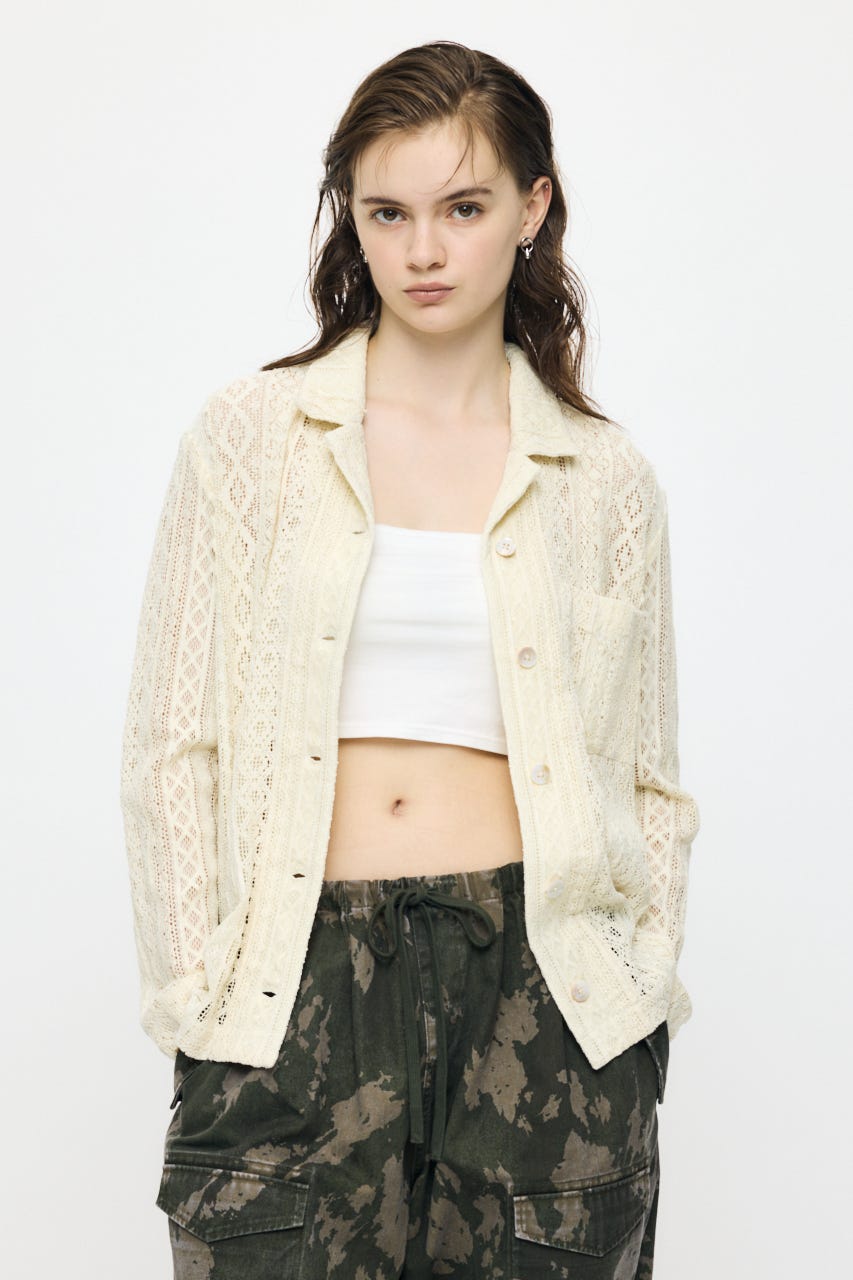 OPEN COLLAR LACE シャツ IVOY FREE