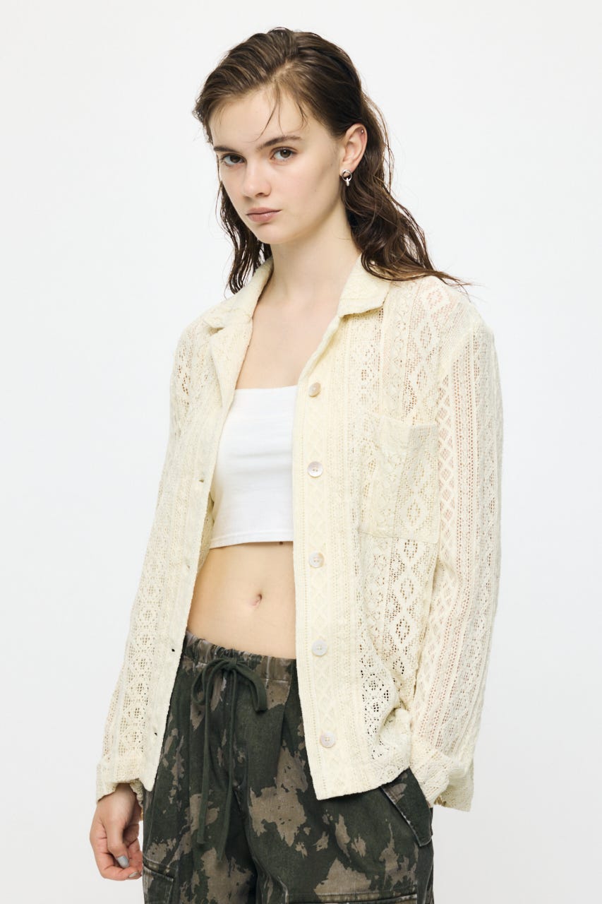 OPEN COLLAR LACE シャツ IVOY FREE