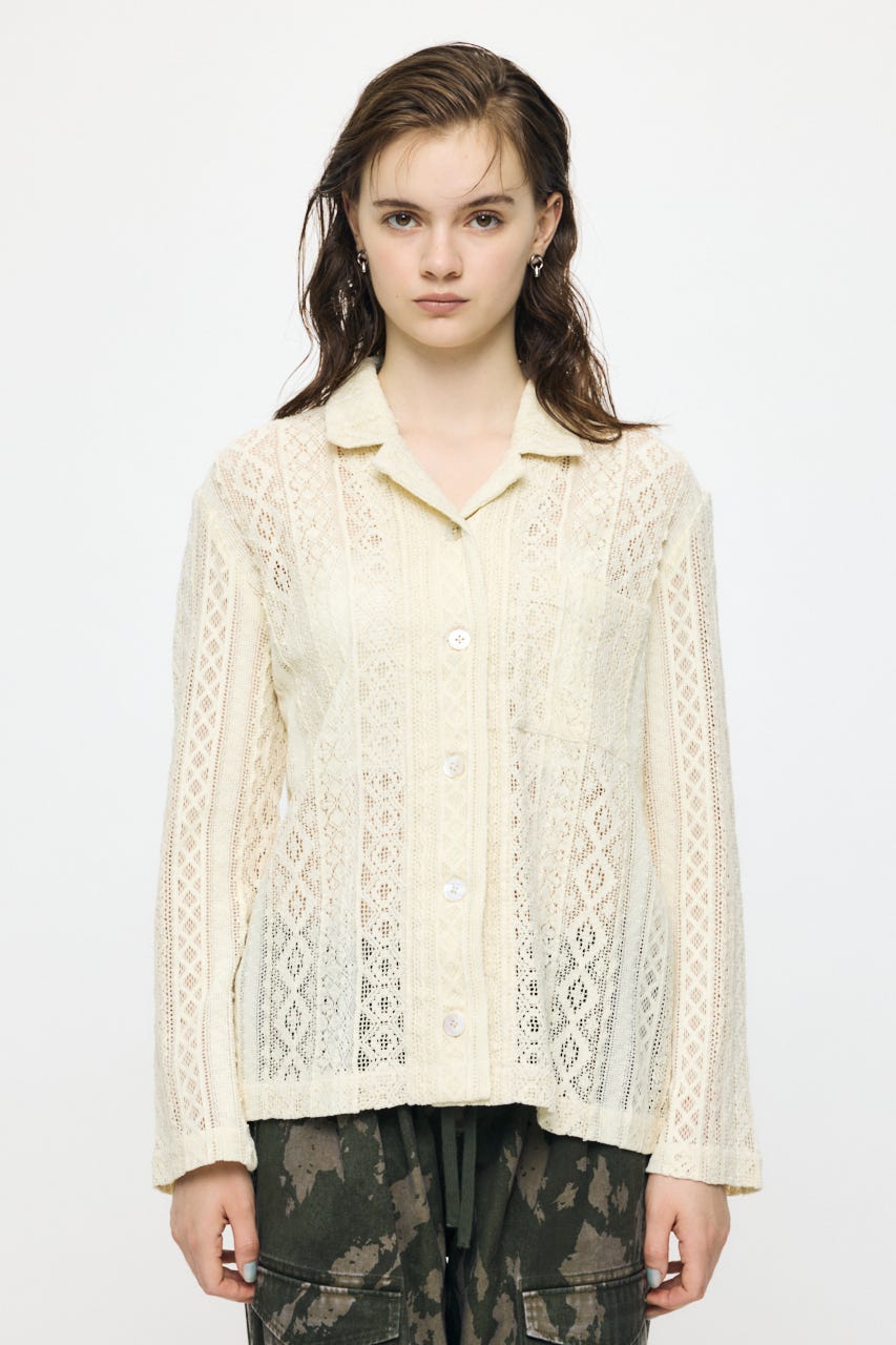 OPEN COLLAR LACE シャツ IVOY FREE