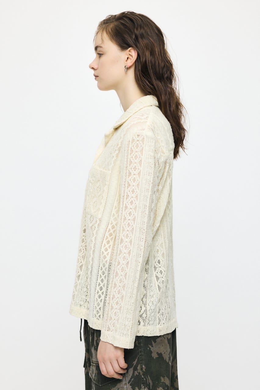 OPEN COLLAR LACE シャツ IVOY FREE
