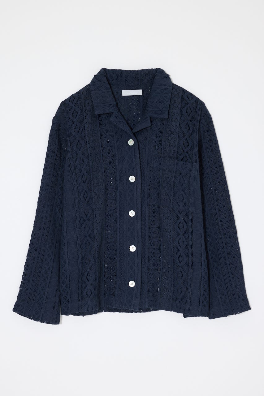 OPEN COLLAR LACE シャツ NVY FREE