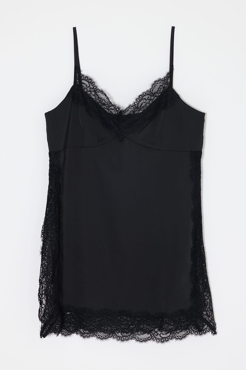 LACE TRIM SATIN キャミ BLK FREE