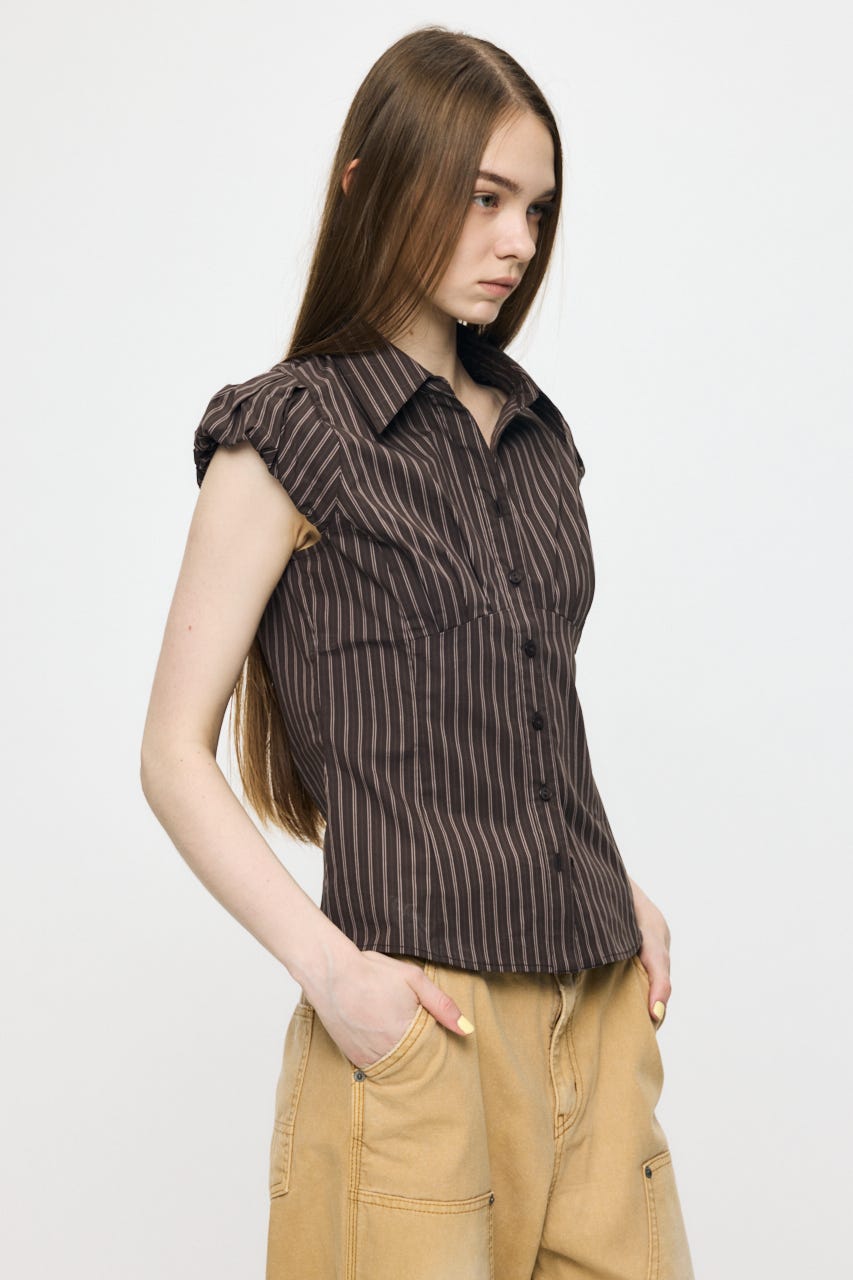 PUFF CAP SLEEVE ブラウス BRN 2